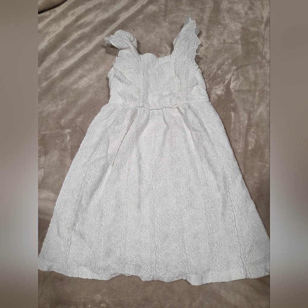 White Eyelet Ruffle Strap Kids Dress